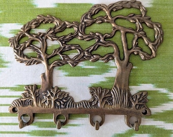 Brass Trees Key Rack 4 Hooks Vintage