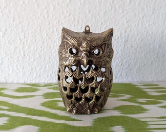 Brass Owl Figurine Bird Lantern Vintage