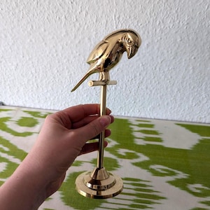 Vintage Brass Parrot Figurine Jewelry Stand Mid Century 1960s