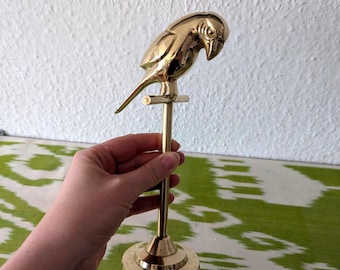 Brass Parrot Figurine Jewelry Stand Mid Century Vintage