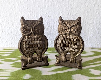 Owls Brass Bookends Vintage 1970s
