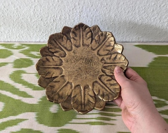Brass Leaf Jewellery Dish Flower Candle Tray Vintage 1970s