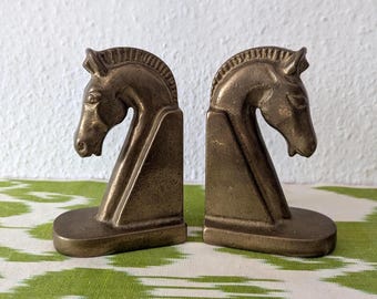 Brass Horse Head Bookends Vintage