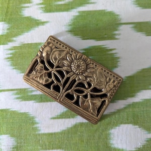 Vintage Brass Stamp Box Sunflower Mid Century