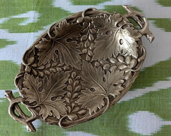 Brass Dish Grape Leaf Bowl Collini Austria Mid Century Vintage