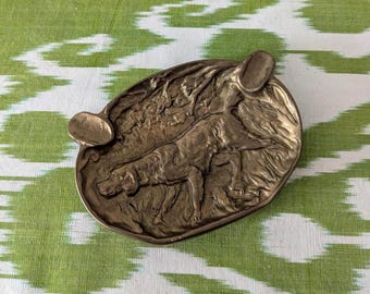 Brass Ashtray Hunting Dog Vintage Dish