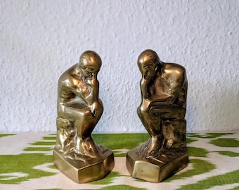 Brass Bookends Thinker Rodin Mid Century Vintage