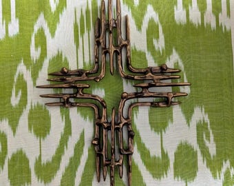 Bronze Cross Brutalist Wall Decor Vintage