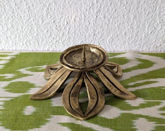 Brass Candlestick Holder Flower Vintage 1970er