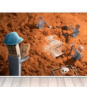 Könnte beinhalten: Ein humorvolles Bild von USB-Sticks, die als Bauarbeiter verkleidet sind und im Sand graben. Ein USB-Stick hält ein Schild mit der Aufschrift "MS-DOS" und ein anderer ein Schild mit der Aufschrift "Backup".