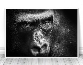 Creative Gorilla Print, Black and white animal fine art photography, Living room wall decor, Studio sketch poster, Wild nature photo