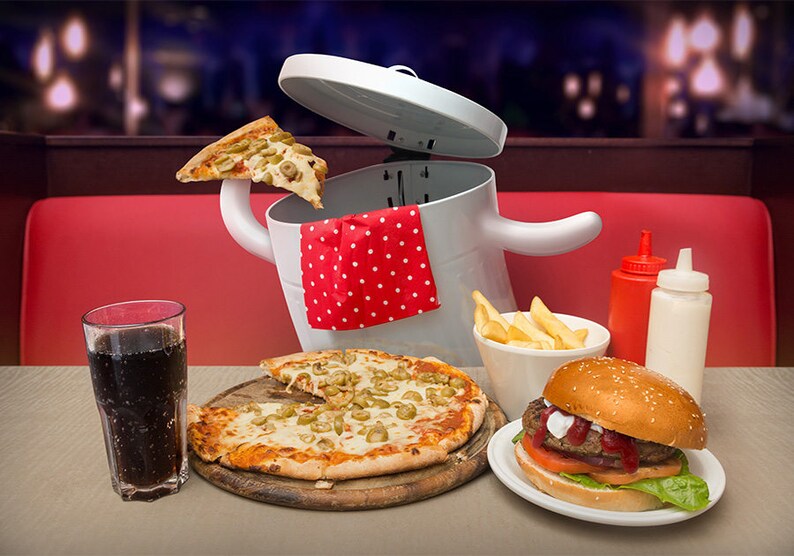 Junk Food fine art print, Creative photography poster, Kitchen restaurant wall decor, Pizza burger trash can photo, Foodie gift for him image 4
