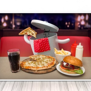 Junk Food Kunstdruck, kreative Fotografie Poster, Küche Restaurant Wand-Dekor, Pizza Burger Mülltonne Foto, Feinschmecker Geschenk für ihn