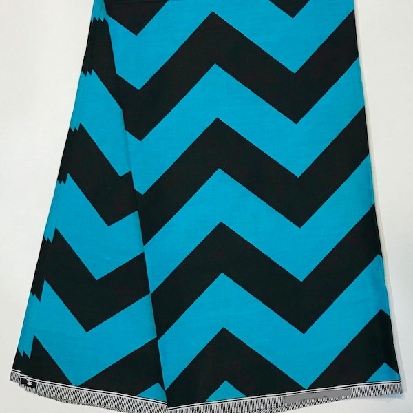 African Print Fabric/Ankara - Black, Aqua 'Wata' Design, YARD or WHOLESALE
