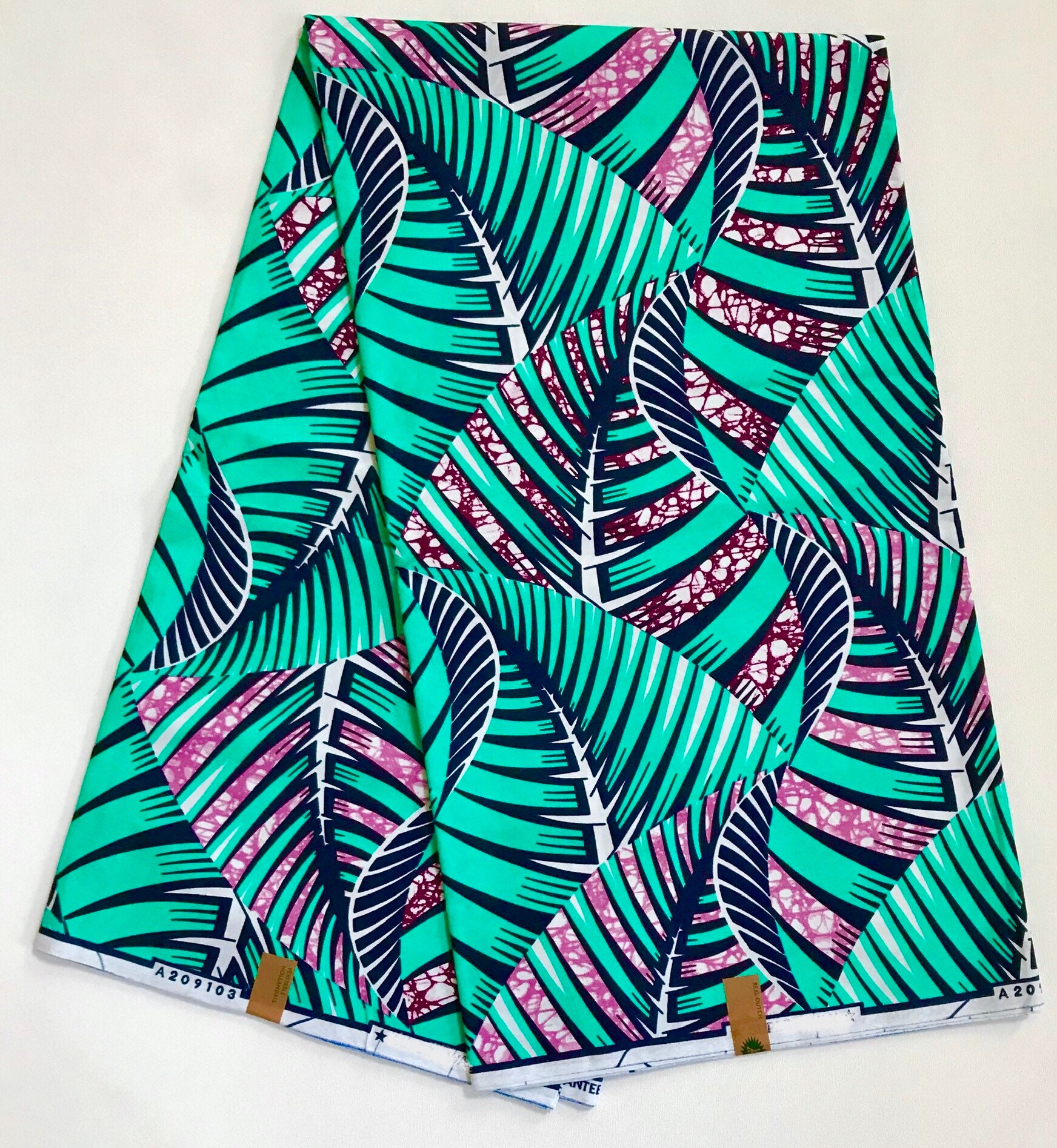 African Print Fabric/ Ankara - Turquoise, Purple 'Assyria Palm…