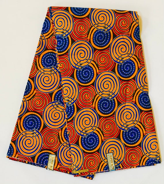African Print Fabric/ Ankara Orange Blue Black Shimmery - Etsy