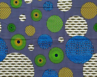 African Print Fabric/ Ankara - Green, Blue, Yellow 'All of the Greats' Design