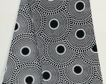 African Print Fabric/ Ankara - Black & White 'Bullseye Remix' Design, YARD or WHOLESALE