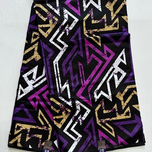African Print Fabric/ Ankara - Purple, White, Beige, Black 'Pan Afreek,' YARD or WHOLESALE
