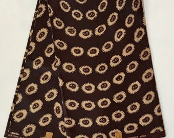 brown olive green African Print Fabric beige swirls