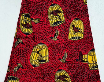 African Print Fabric/ Ankara - Red, Yellow, Black, Navy 'I Know Why The Caged Bird Sings', YARD or WHOLESALE
