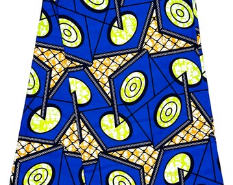 African Print Fabric/ Ankara - Blue, Yellow, Orange 'Connections' Design, YARD or WHOLESALE