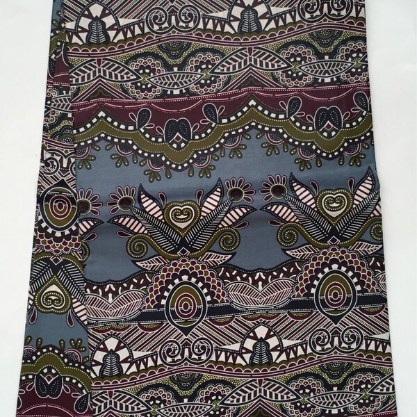 African Print Fabric/ / Ankara - Gray, Dark Red 'Kenechi Acute' Design, YARD or WHOLESALE