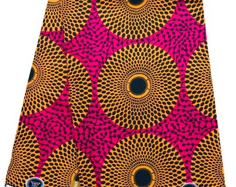 African Print Fabric/ Ankara - Orange, Pink 'Bullseye' Design, YARD or WHOLESALE