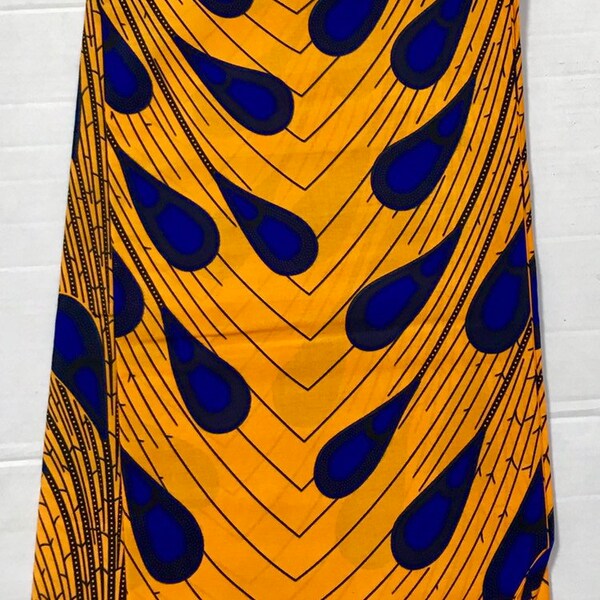 African Print Fabric/ Ankara - Marigold & Blue 'Rain Burst'