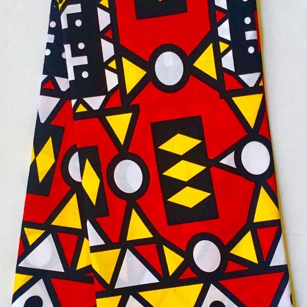 African Print Fabric/ Ankara - Red, Yellow, Black, White 'Samakaka' Design, YARD or WHOLESALE
