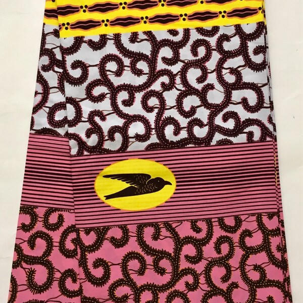 African Print Fabric/ Ankara - Yellow, Pink, Brown 'Senegalese Swirlicious' Design, YARD or WHOLESALE