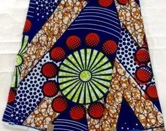 African Print Fabric/ / Ankara/ - Blue/Red/Brown/Green 'Puff Puff' Design,YARD or WHOLESALE