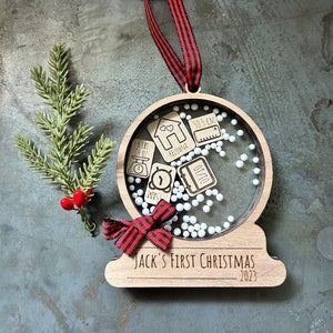 Custom Baby&#39;s First Christmas Shaker Ornament: Birth Stats Keepsake
