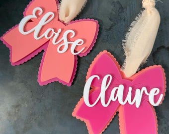 Personalized Acrylic Valentine Basket Tag: Scalloped Bow Tags