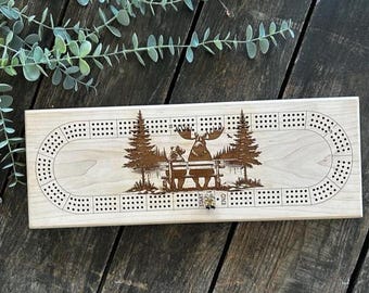 Personalized Maple Cribbage Board: Rustic Engraved Family Games, Walnut and Cherry Boards