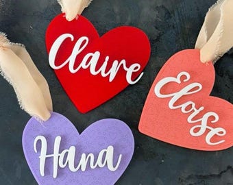 Personalized Acrylic Valentine Basket Tag: Heart Name Tags