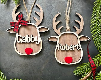 Personalized Reindeer Christmas Ornament: Birch & Walnut Stocking Tags