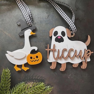 Personalized Halloween Boo Basket Tag: Acrylic & Wood, Custom Dog or Goose