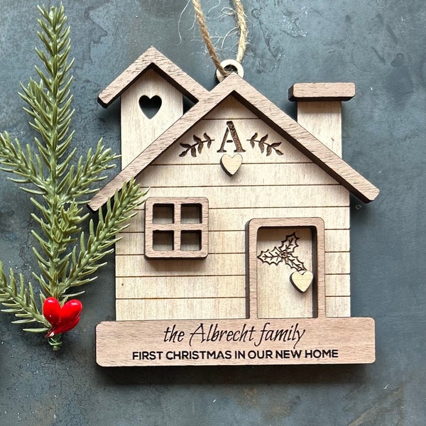 Christmas 23/24 Ornament Our First Home Ornament House Ornament Wooden Family Ornament Housewarming Gift Personalized Engraved New Home Gift
