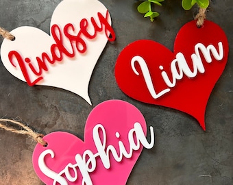 Personalized Acrylic Valentine Basket Tag: Heart Name Tags