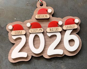 Christmas 2026 Ornament : Family Ornaments - Santa Hat Wood Ornament