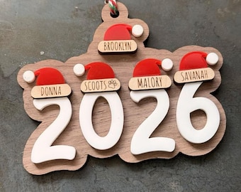 Christmas 2026 Ornament - Family 2 to 10 People - Santa Hat (Digital Files)