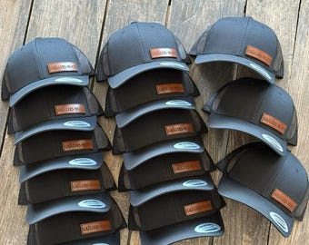 Custom Leather Patch Hat | Engraved Business Logo Cap | Personalized Dad Hat