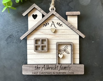 Christmas 2024 2025 Ornament First Home Ornament House Ornament Wooden Family Ornament Housewarming Gift Personalized Engraved New Home Gift