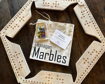 Handmade Wooden Marbles Board Game, Jokers and Pegs, Family Fun