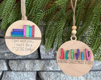Sarcastic Christmas Ornament: Birch Ply Adult Humor Decor Items, Wooden multicolored, laser engraved