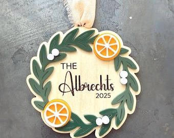Personalized Family Ornament 2025: Engraved Birch & Acrylic Wreath