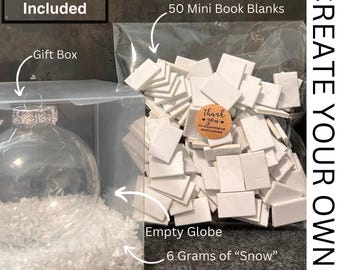 Mini Book Ornament Kit: 50 Blank Foam & Wood Books, Display Globe