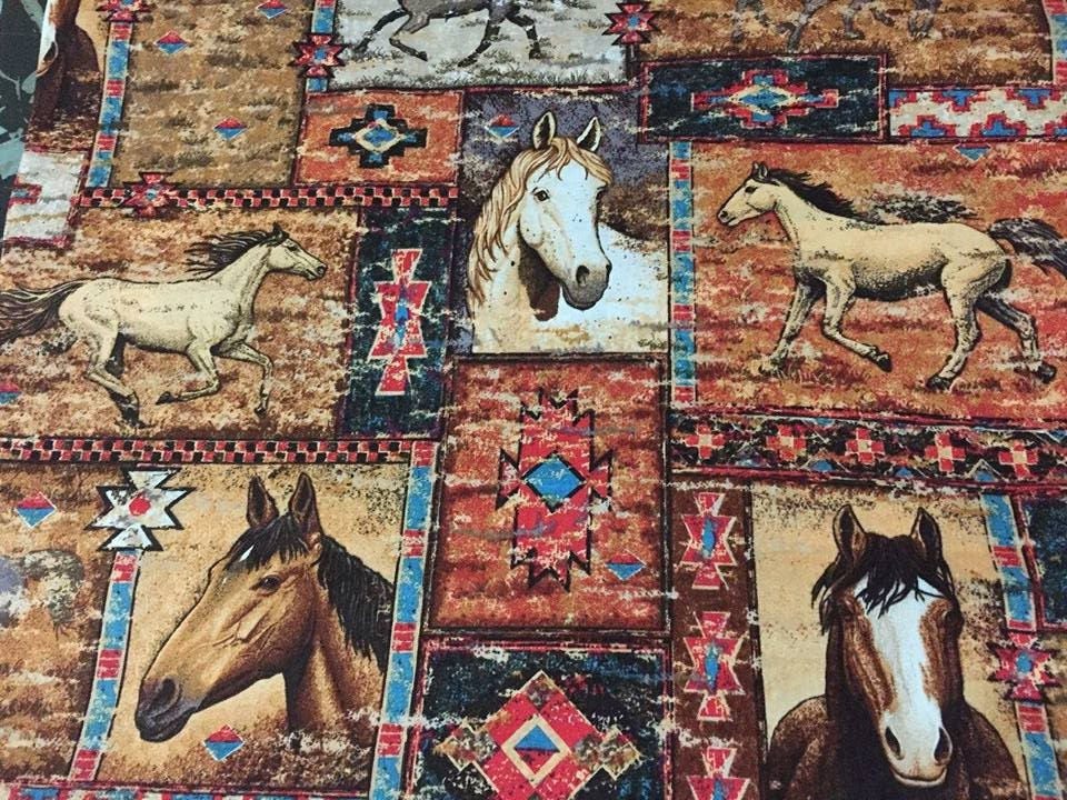 Horses Cotton Fabric by the Yard Etsy
