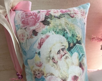 Pink Santa Claus Mini Pillow, Victorian Santa